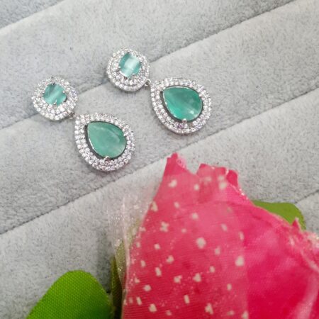 Cubic Zirconia Studded Fancy Drop Earrings Contemporary Fashion Jewellery (Pastel Green)
