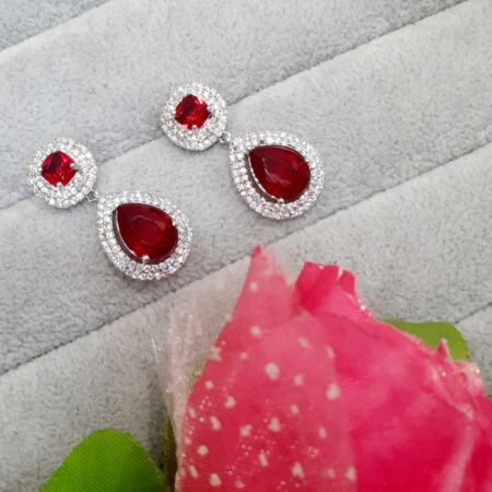 Cubic Zirconia Studded Fancy Drop Earrings Contemporary Fashion Jewellery (Ruby Red)