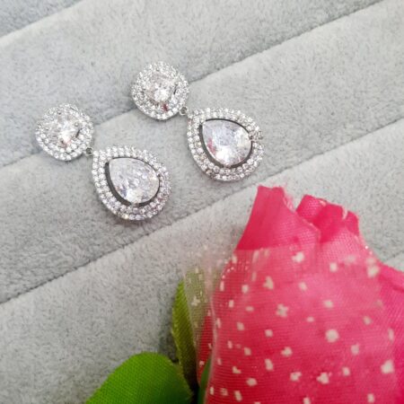 Cubic Zirconia Studded Fancy Drop Earrings Contemporary Fashion Jewellery (Sparkling White)