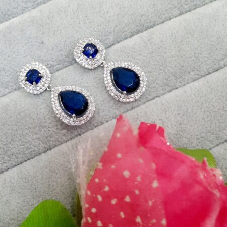 Cubic Zirconia Studded Fancy Drop Earrings Contemporary Fashion Jewellery (Sapphire Blue)