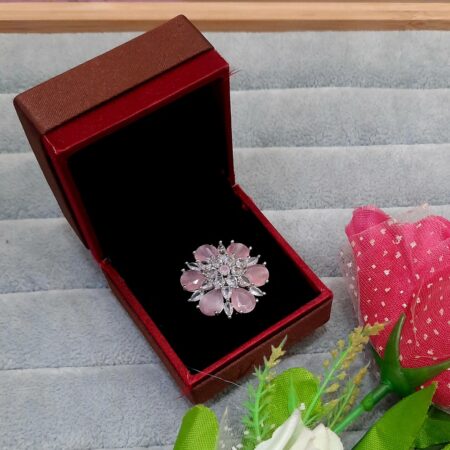 CZ American Diamond Finger Ring (Pastel Pink)