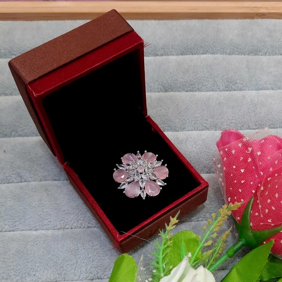 CZ American Diamond Finger Ring (Pastel Pink)