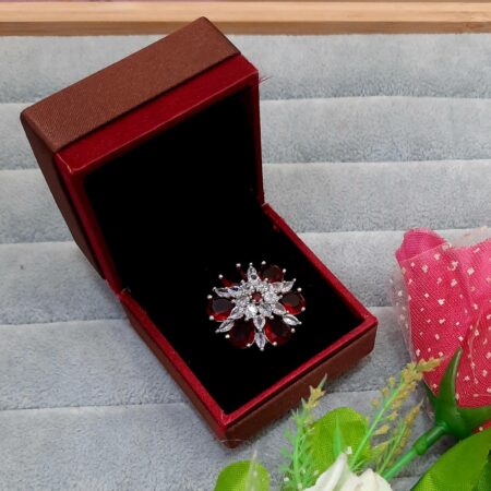 CZ American Diamond Finger Ring (Ruby Red)