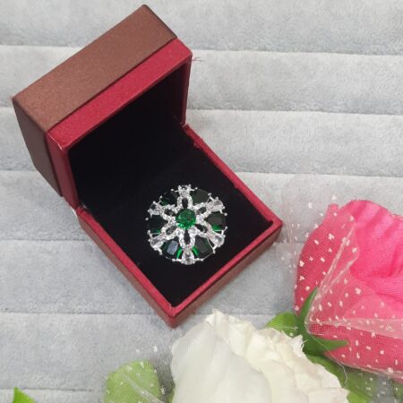 Cubic Zirconia Studded Finger Ring (Emerald Green)