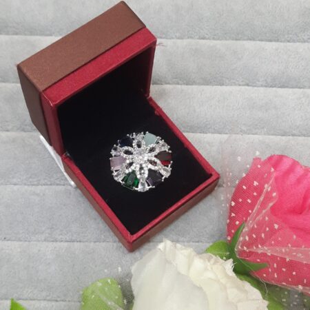 Cubic Zirconia Studded Finger Ring (Multi Colored)