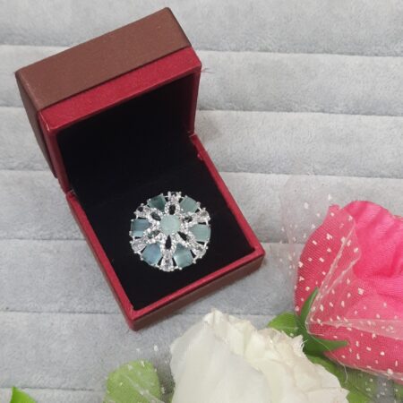 Cubic Zirconia Studded Finger Ring (Pastel Green)