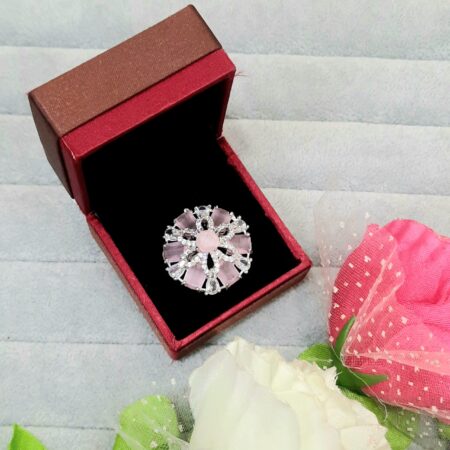 Cubic Zirconia Studded Finger Ring (Pastel Pink)