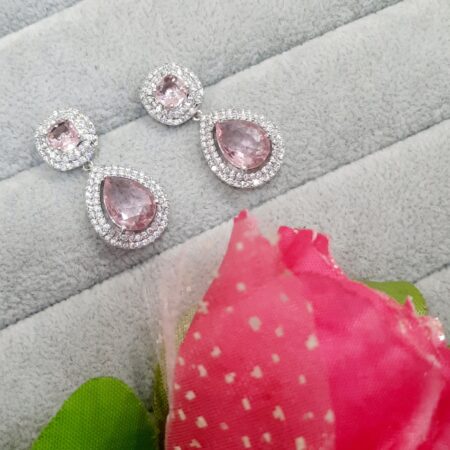 Cubic Zirconia Studded Fancy Drop Earrings Contemporary Fashion Jewellery (Sapphire Pink)