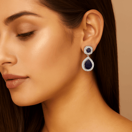 Cubic Zirconia Studded Fancy Drop Earrings Contemporary Fashion Jewellery (Lavender)