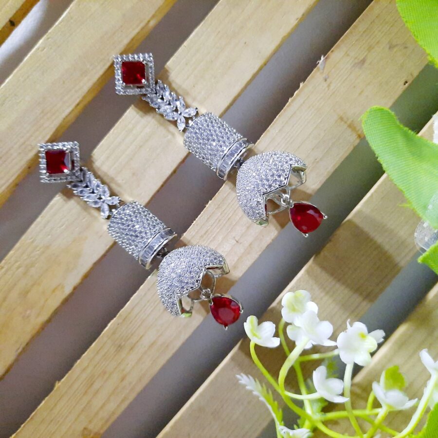 Serenity Shimmer Long Earrings (Ruby Red)