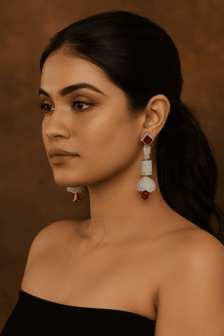 Serenity Shimmer Long Earrings (Ruby Red)