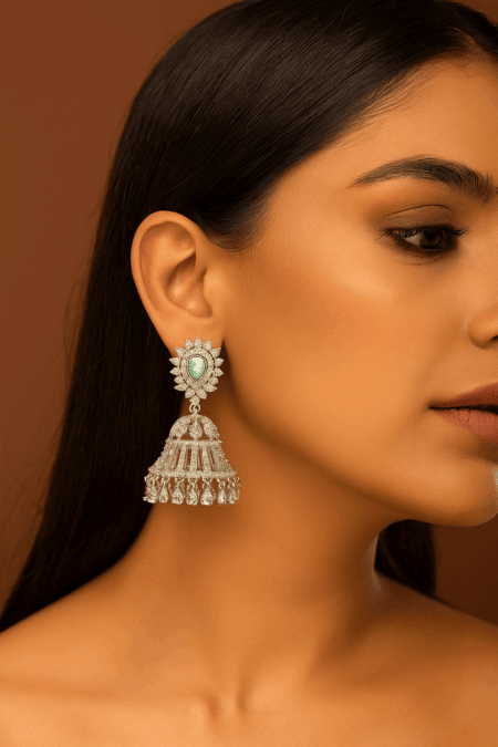 CZ American Diamond Jhumka/Jhumki AD Studded (Pastel Green)