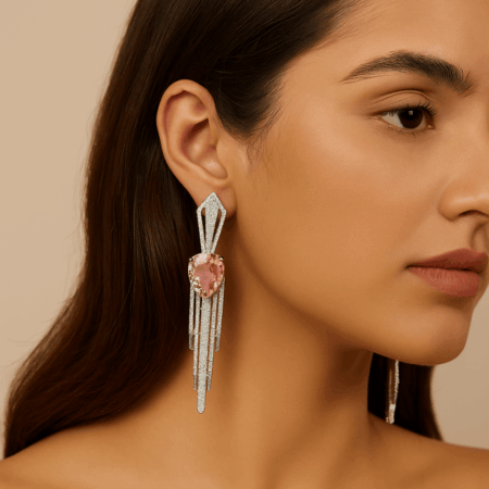 Art Deco Inspired Style CZ Earrings (Sapphire Pink)