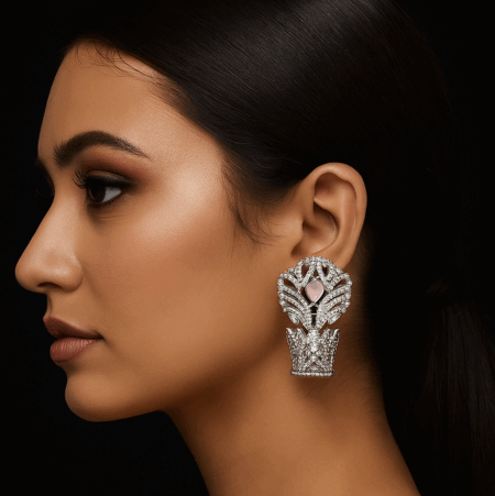 Luxurious  Intricate, Ornate Design, Floral Earrings Pastel Pink