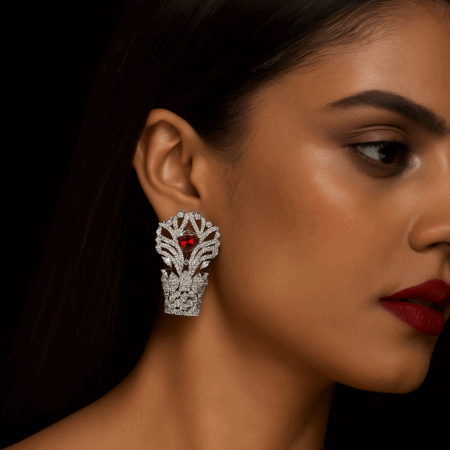 Luxurious  Intricate, Ornate Design, Floral Earrings Ruby Red