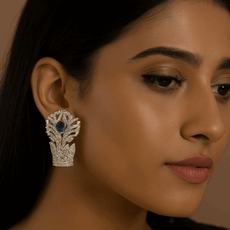 Luxurious  Intricate, Ornate Design, Floral Earrings Sapphire Blue