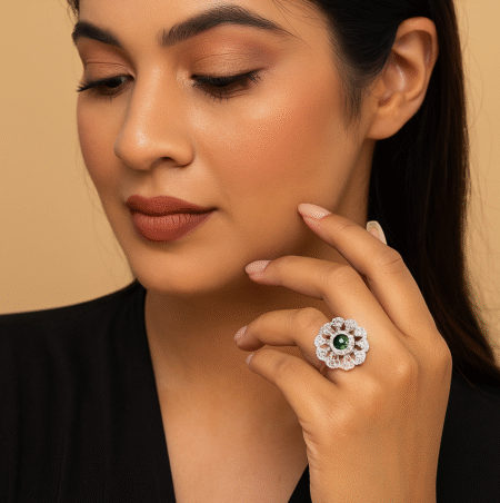 CARUS Juliet Collection, Floral Statement Fashion Ring (Emerald Green).