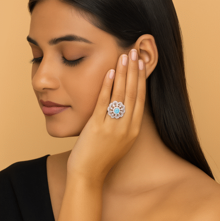 CARUS Juliet Collection, Floral Statement Fashion Ring (Pastel Green)