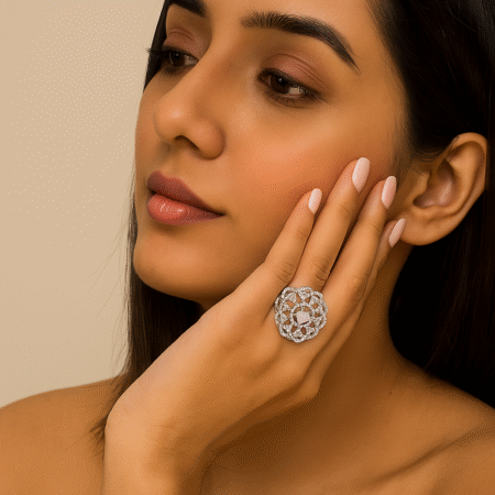 CARUS Juliet Collection, Floral Statement Fashion Ring (Pastel Pink).