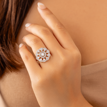 CARUS Juliet Collection, Floral Statement Fashion Ring (White)