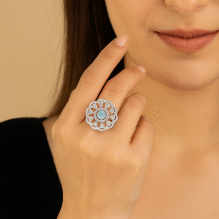 CARUS Juliet Collection, Floral Statement Fashion Ring (Turquoise Blue).