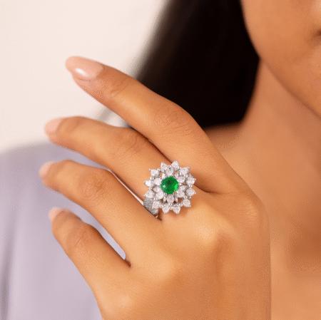 Crown Shaped Statement Style Ring (Emerald Green)