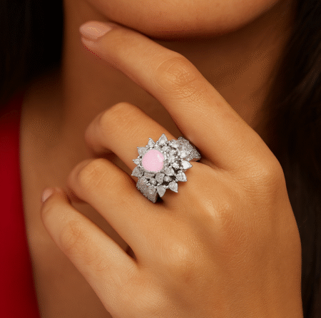 Crown Shaped Statement Style Ring (Pastel Pink)