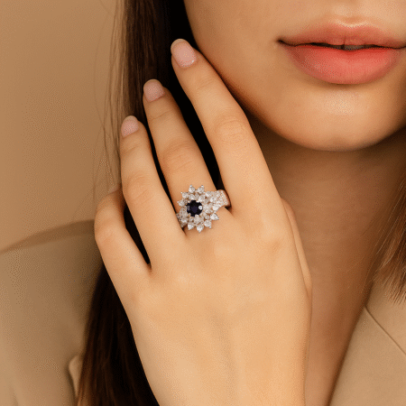 Crown Shaped Statement Style Ring (Black)