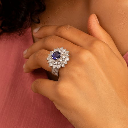 Crown Shaped Statement Style Ring (Lavender)