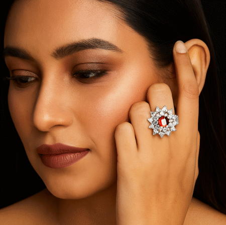 Crown Shaped Statement Style Ring (Ruby Red)