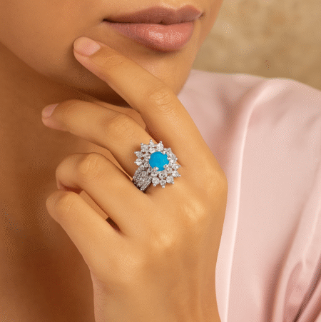 Crown Shaped Statement Style Ring (Turquoise Blue)