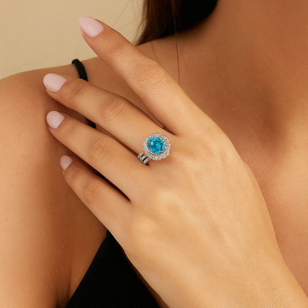 Elegant American Diamond Finger Ring (Aqua Blue)