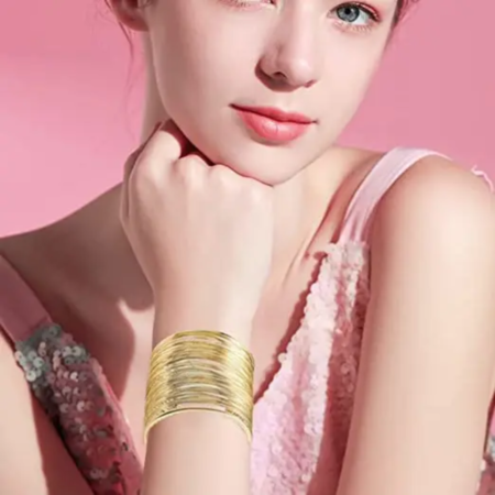 Exaggerated Punk Style Multilayer Iron Wire Statement Cuff Bangle (Bracelets).